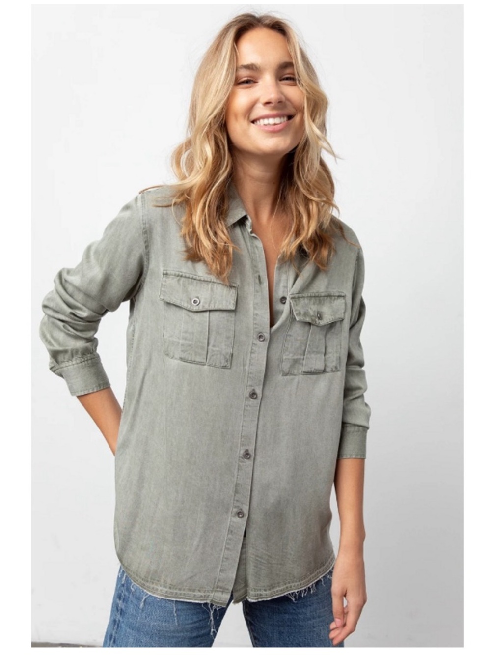 Rails Rhett Moss Green Distressed Long Sleeve Button Down Shirt Small